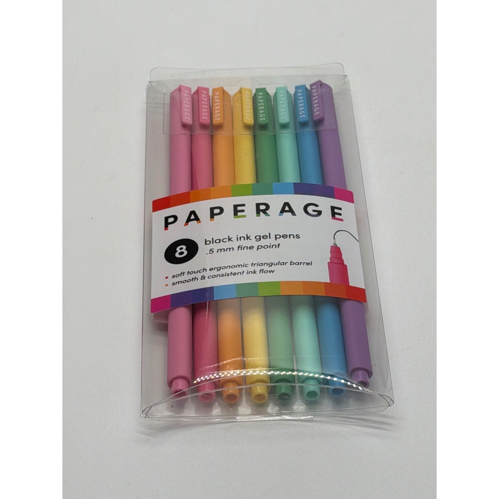 Paperage 8 Pack Black Ink Gel Pens 0.5mm‎ Fine Point Ergonomic Triangular 80903